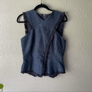 BCBGMaxazria Denim Fringe Cross-strap Top